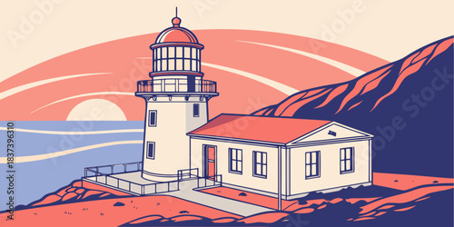 Flat art of Haleakalā sunrise crater minimal