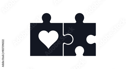 Two puzzle pieces forming a heart shape a symbol of connection silhouette