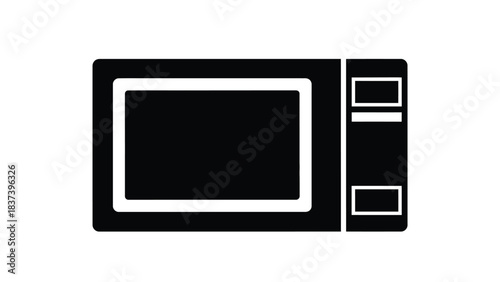 Simple black and white illustration of a modern kitchen microwave appliance