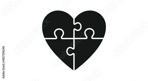 A black heart composed of puzzle pieces a symbolic representation silhouette