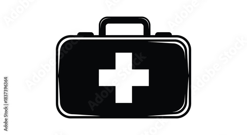 A black medical case with a white cross a striking silhouette