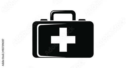 Black medical case with a white cross a stark design silhouette