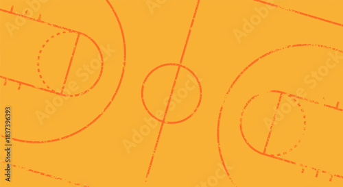 Diagonal basketball court pattern with distressed line textures and repeating court elements, suitable for sporty design themes, creative backgrounds, athletic graphics and dynamic project visuals.