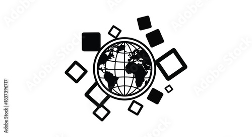 Global network connection with geometric shapes in a striking silhouette