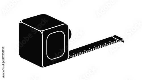 Black and white illustration of a retractable measuring tape on a white background
