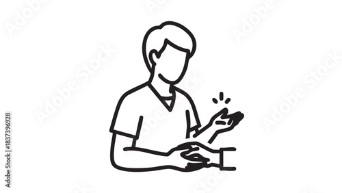 Man interacting with smartphone in simple illustration style