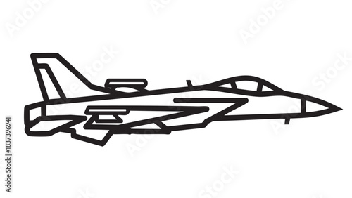Simple Line Illustration of a Fighter Jet in Flight View