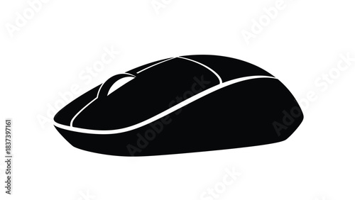 Simple black computer mouse icon with a curved design and white accent