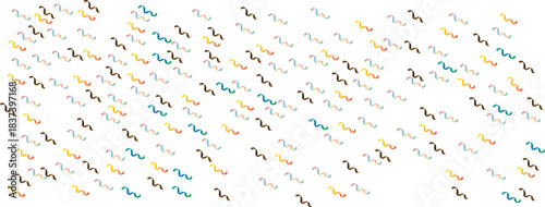 Vibrant Multicolor Wavy Line Pattern Scattered Across a Clean White Canvas, Creating a Playful, Modern, and Abstract Decorative Background Filled With Dynamic Motion.