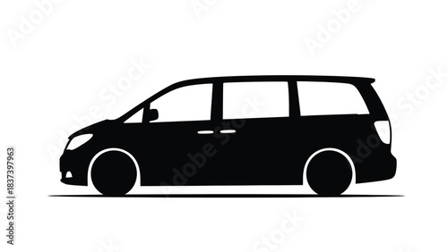 Simple black silhouette of a modern minivan on a white background