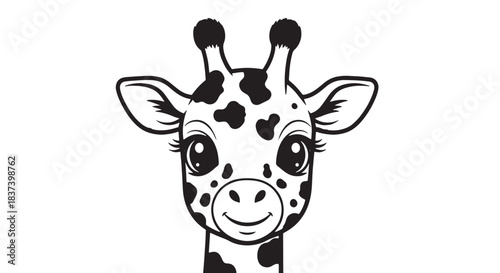 Playful cartoon giraffe portrait featuring a friendly spotted head and long neck.