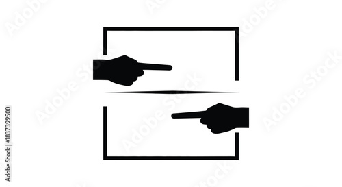 Two hands pointing towards and away from a rectangular frame silhouette