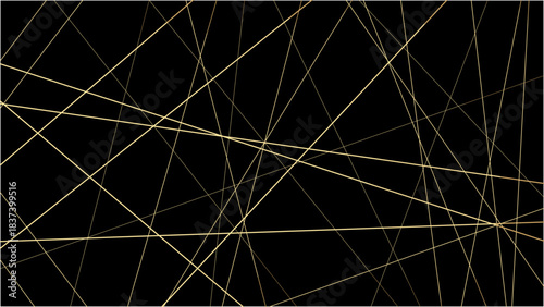 Random geometric golden line pattern on a black background. Random line low poly pattern. abstract seamless line vector. Random chaotic lines abstract geometric patterns of modern design.