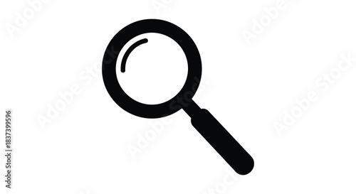 A black magnifying glass depicted in a stark simple silhouette