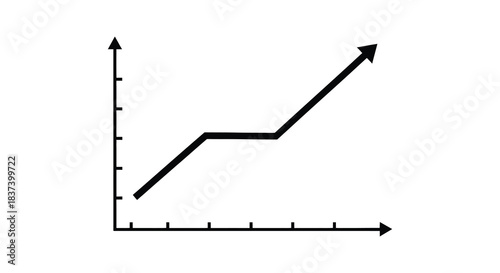 Simple line graph showing upward trend and flatline a black silhouette