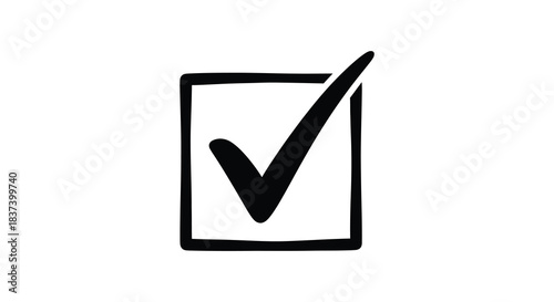 A black checkmark within a square frame a striking silhouette