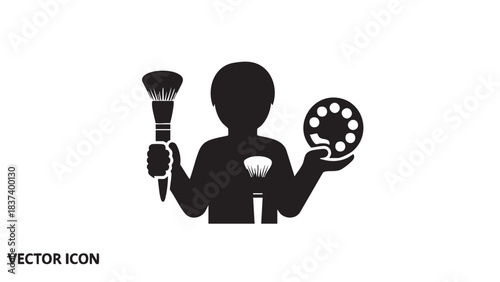 Artist holding paintbrush and palette in a creative workspace illustration