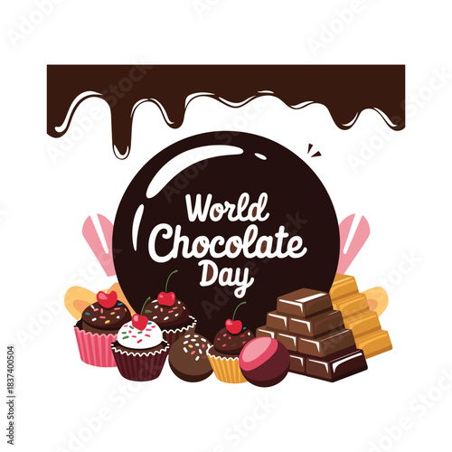World Chocolate Day Celebration with Sweets and Desserts Illustration