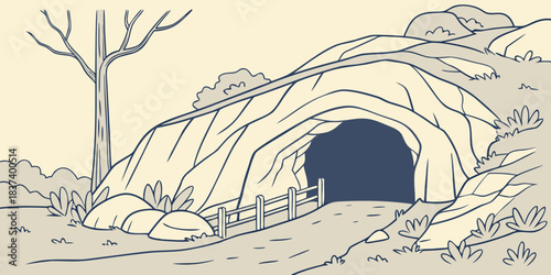 Flat art of Mammoth Cave National Park cave entrance minimal