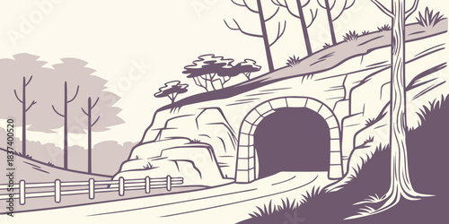 Mammoth Cave – Flat Minimal Cave Entrance Vector, Modern Kentucky National Park Illustration, Clean Underground Landscape Design