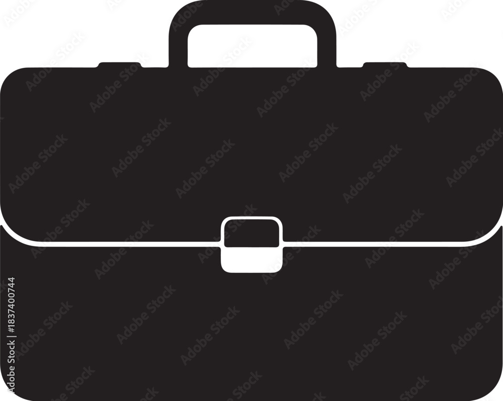 Fototapeta premium Black silhouette of a classic briefcase with a handle and clasp on a white background luggage business on transparent background