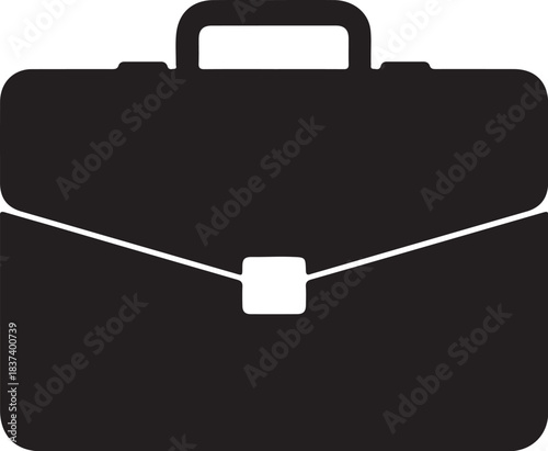 Black silhouette of a classic briefcase with a white clasp and handle on a white background luggage business on transparent background