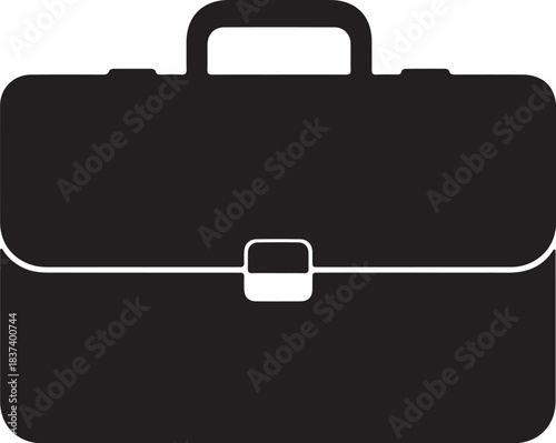 Black silhouette of a classic briefcase with a handle and clasp on a white background luggage business on transparent background