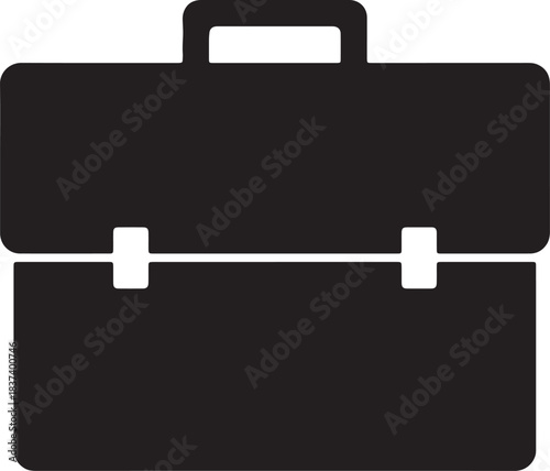 Black Silhouette of a Classic Briefcase with Handle and Clasps luggage business on transparent background