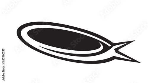 A sleek black and white illustration of a stylized fish symbol on a clean white background