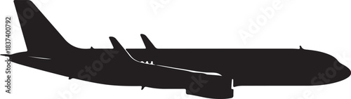 Black silhouette of a passenger airplane with two engines on a white background aircraft airliner on transparent background