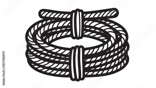Illustration of a rope coiled and secured with a knot in a circular formation against a plain white background