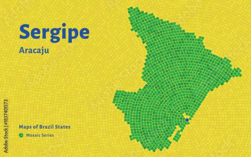 Sergipe Map in Mosaic Pattern with Capital Aracaju