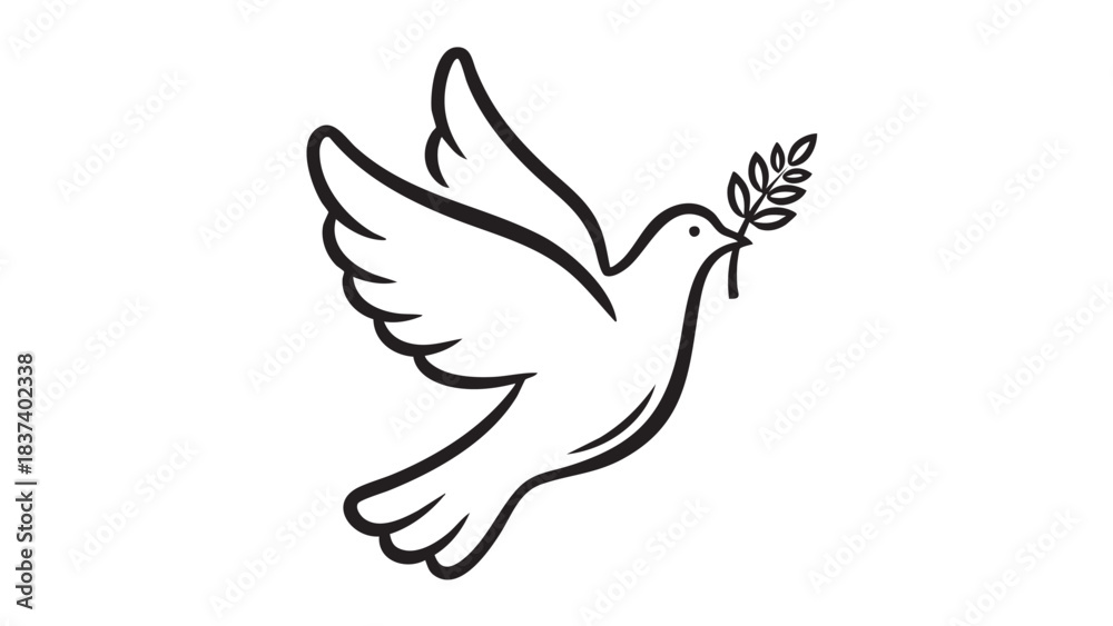 Fototapeta premium A dove flying with an olive branch in its beak, symbolizing peace and harmony in a serene environment