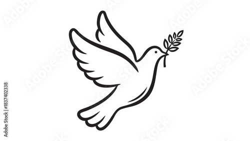 A dove flying with an olive branch in its beak, symbolizing peace and harmony in a serene environment