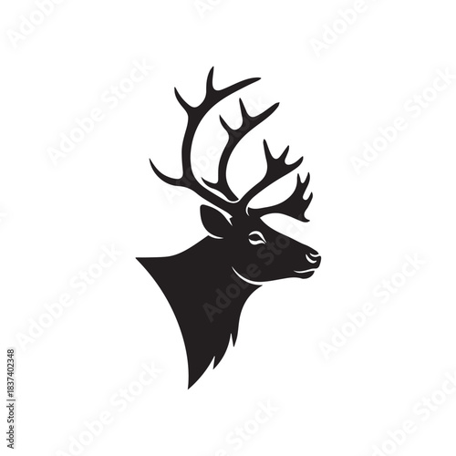 Silhouette Portrait of a Majestic Stag with Antlers in Black and White.