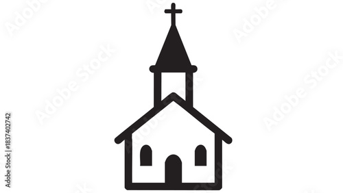 Simple black illustration of a church with a cross on its steeple