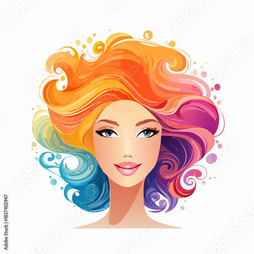 Stylized Digital Illustration of a Woman's Vibrant Hair and Face with Gradating Colors and Swirling Patterns in a Creative Portrait