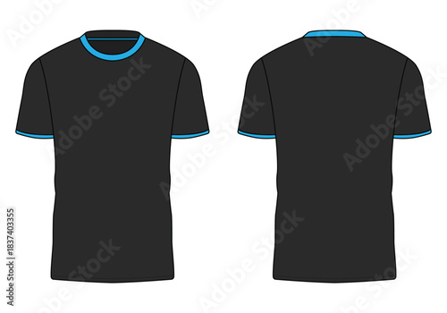 Black plain short sleeve t-shirt design with blue collar