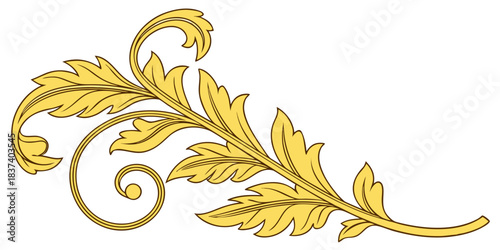 An elegant golden baroque scroll design, vector