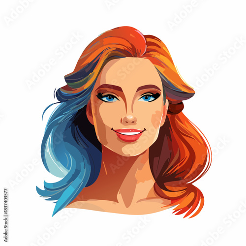 Stylized Digital Illustration of a Woman with Gradient Hair and Expressive Features