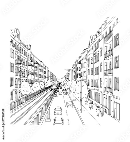 Schönhauser Allee Major avenue in Prenzlauer Berg with shops, trams, and historic buildings