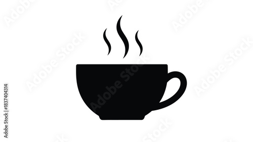 A simple black silhouette of a hot cup with rising steam