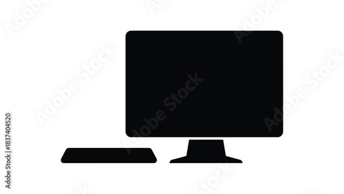 Simple black silhouette of a computer monitor and keyboard illustration