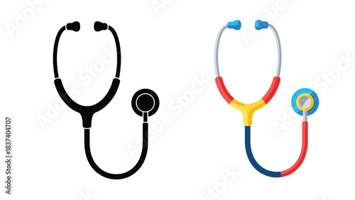 Two stethoscopes one black and white the other colorful are displayed side by side