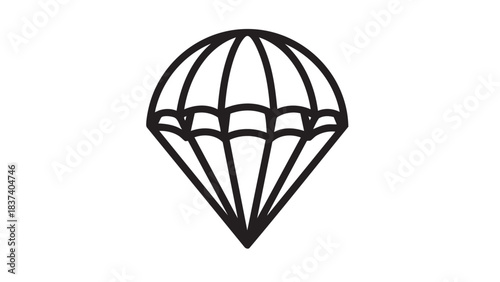 A simple black and white illustration of a parachute against a plain white background viewed from directly above