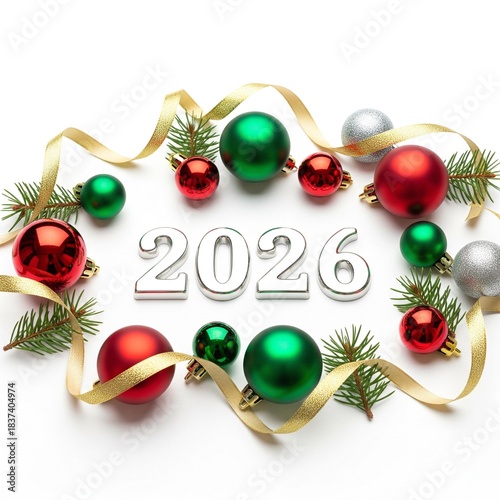 Clean White Studio Christmas Decor with Polished 2026 Numbers
