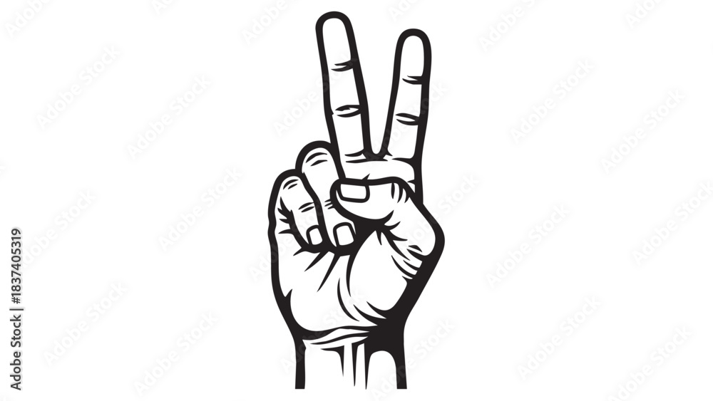 Fototapeta premium Vector illustration of a hand in the form of a man gesturing a victory sign with two fingers up to symbolise success and a person's palm body concept
