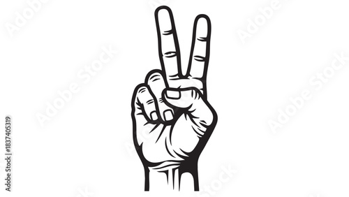 Vector illustration of a hand in the form of a man gesturing a victory sign with two fingers up to symbolise success and a person's palm body concept