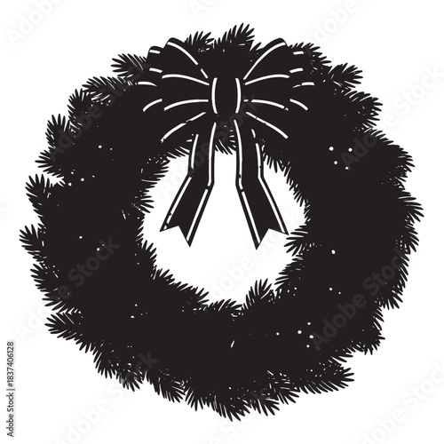 Monochrome decorative wreath with ribbon bow for festive home decor.