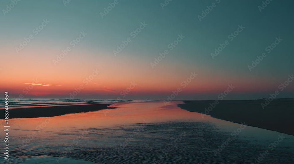 Fototapeta premium Dramatic twilight colors illuminate the vast expanse of water and sky at the horizon